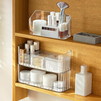 Poeland 2 Pack Stackable Makeup Organizer Tray, Transparent Cosmetic Display Case with 2 Lipstick Cases and 2 Cotton Swab Pad