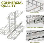 2 Tier Under Sink Organizer 11" W X18 D, Pull Out Cabinet Organizer One Removable Basket, Under Sink Slide Out Chrome Plated,