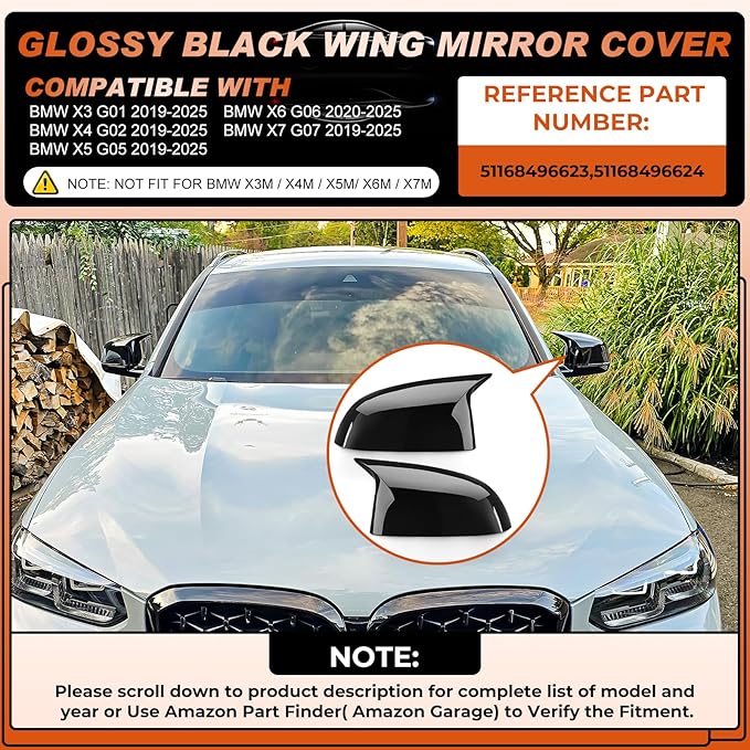 ACLONG Glossy Black Mirror Cover Caps Rearview Side Mirror Covers Fit for BMW X3/G01 X4/G02 X5/G05 X7/G07 2019-2025 X6/G06 2020-2025 Left Driver Side Right Passenger Side-2 PCS