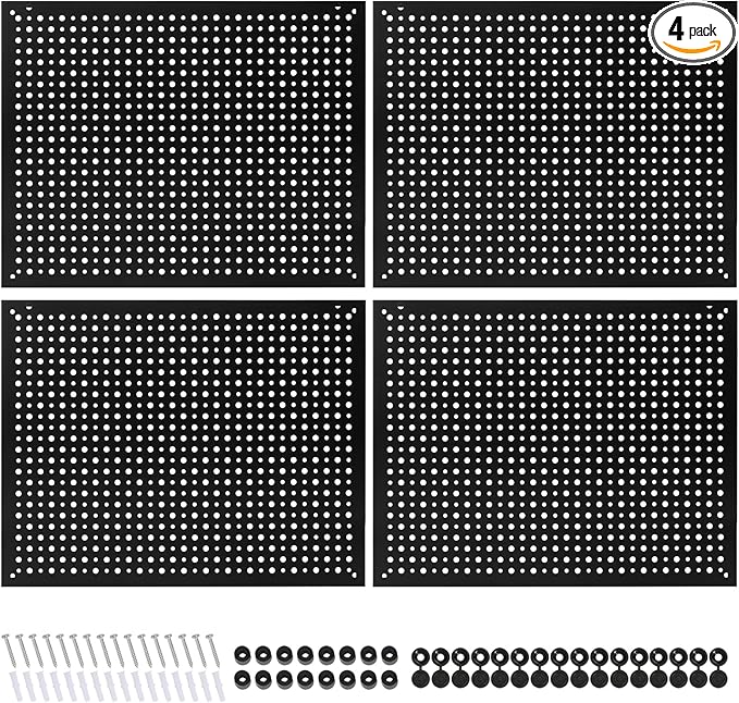 4 Pack Heavy Duty Steel Pegboard Garage Organization Panels,Universal 1/8 and 1/4 Pegboard Accessories,Suitable for Tool Stor