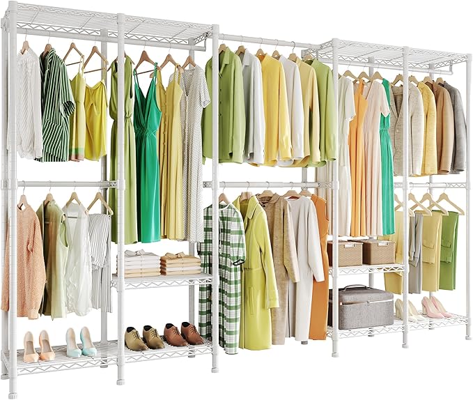 Higeego H5 Pro Heavy Duty Clothes Rack Wardrobe Closet for Hanging Clothes, Freestanding Garment Rack with Expandable Hanger 