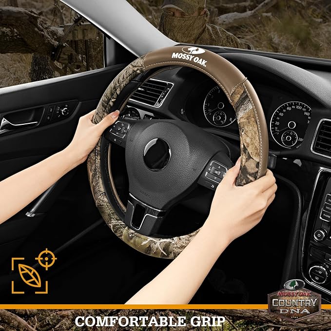 Mossy Oak Camo Steering Wheel Cover, Durable Grip Car Steering Cover, Universal Fit 14.5"–15.5" - Made with Premium Beige PVC