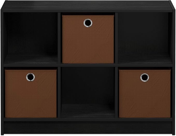 Furinno BASIC Book Shelf, 6-Cube Bookshelf with Open Shelf, 3 x 2 Bookcase with Storage Bins, Closed Back, Horizontal, 11.9 x