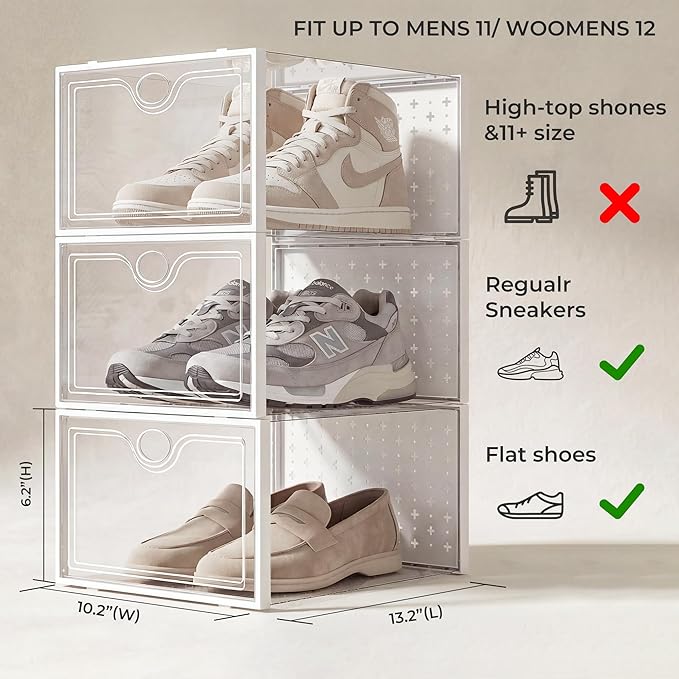 Pinkpum 15 Pack X-Large Shoe Storage Boxes Fit US Size 11, Shoe Organizer for Closet Clear Plastic Stackable Shoe Dispaly Cas