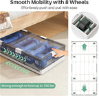 Kitstorack Clear Plastic Under Bed Storage Containers Bins with Lids and 8 Pre-installed Wheels,37.8 Qt, Rolling Foldable Fla