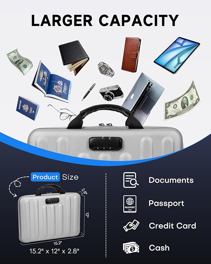 DOZAWA Fireproof Document Box, Hard Case Document Organizer with Lock, 13 Pockets Accordion File Folder with Reflective Strip