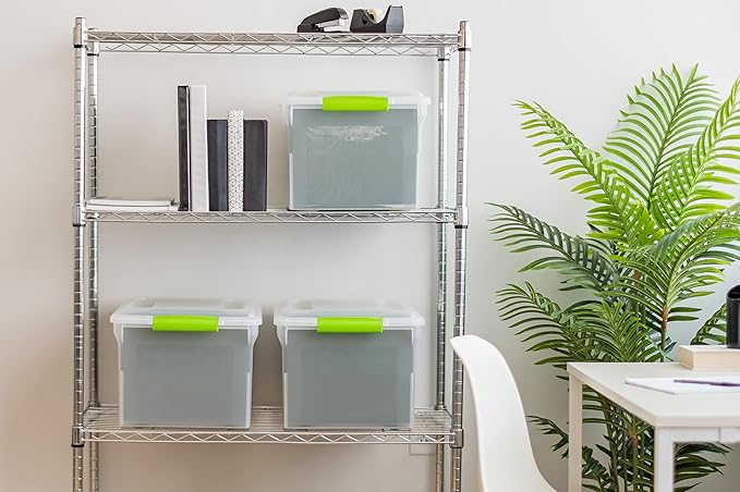 IRIS USA File Box File Organizer Plastic File Box for Letter/Legal File, BPA-Free Plastic Storage Bin Tote Organizer w/Secure