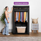 HOLDN’ STORAGE Portable Wardrobe Closet - 50 lb Capacity, Internal Heavy Duty Metal Rod, Zipper & Clear Window, Durable Cloth