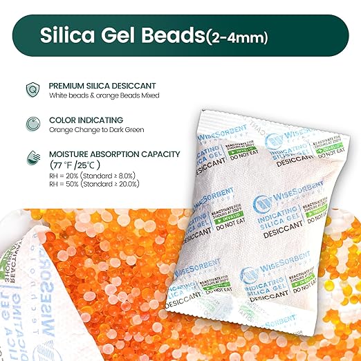 5Pcs 100g Rechargeable Desiccant Packs, Indicating Silica Gel Packets, Moisture Absorbers for Storage, Gun Safe Dehumidifiers