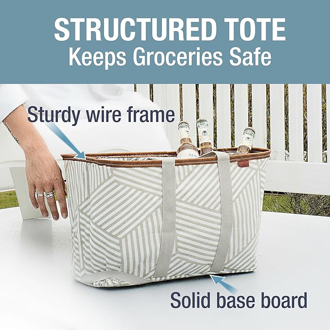 CleverMade Collapsible LUXE Tote - Reusable Grocery Shopping Storage Bag Organizer w/Handles Reinforced Bottom