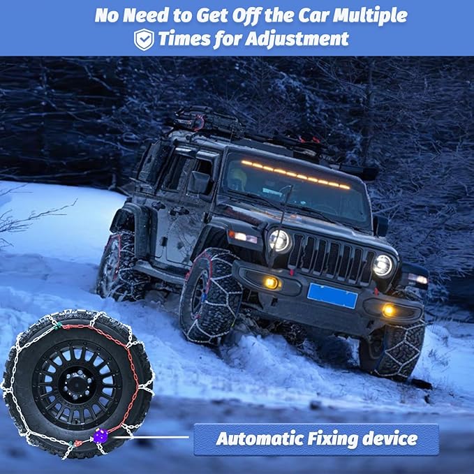 Snow Chains for Pickup Trucks, 2 Piece x 12mm, 1 Minute Quick Installation Tire Chains with Automatic Tensioner, Heavy-Duty E