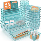 WOWBOX 25 PCS Plastic Drawer Organizer Set, 4 Sizes Desk Drawer Divider Organizers and Storage Bins for Makeup, Jewelry, Gadg