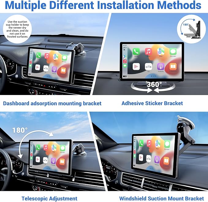 Wireless Apple Carplay Screen for Car 4K Dash Cam, 9" Portable Apple Carplay & Android Auto Car Stereo, with 1080p Backup Cam