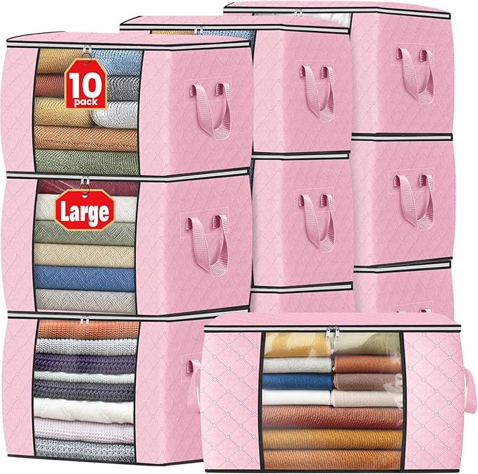 Fab totes 24 Gallons Clothes Storage, Foldable Thick Fabric Blanket Storage Bags, Containers for Organizing Bedroom, Closet, 