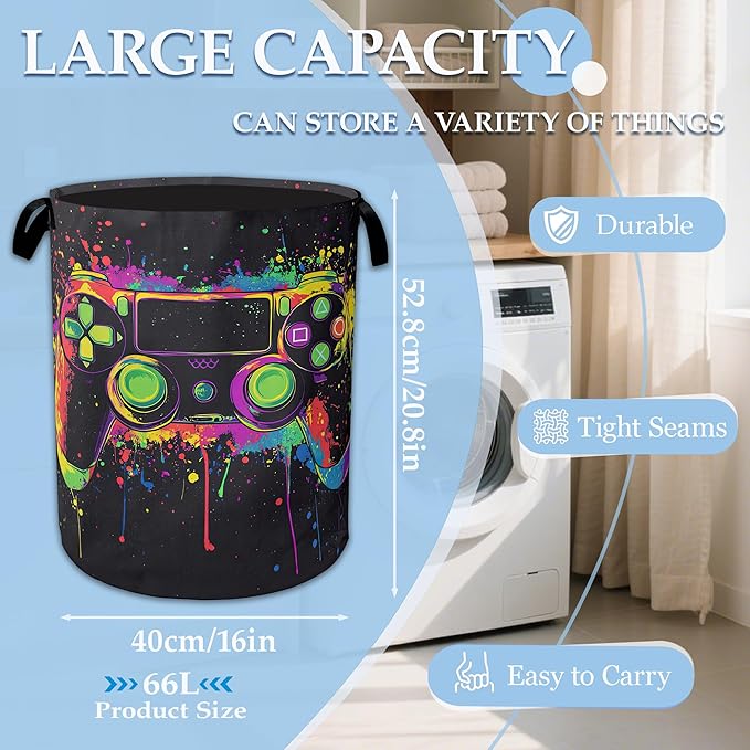 Game Controlle Laundry Basket Collapsible Laundry Hamper Clothes Toy Storage Bin for Bathroom Bedroom Room Decor 16" X 20.8"