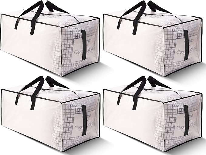 HOMESURE 4 Pack Large Strong Moving Bags with Zippers & Carrying Handles - Water-Resistant - Heavy Duty Storage Tote for Spac