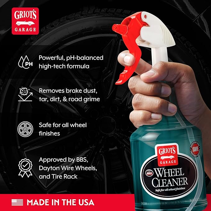 Griot's Garage Wheel Cleaner for All Finishes, Car Tire Rim Cleaning, Brake Dust and Grime Remover, PH Balanced, 11106, 35oz
