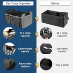 Femuar Car Trunk Organizer,Car Storage Organizer with 72L Large Capacity Waterproof Collapsible and 11 Pockets,Trunk Organizer for Car
