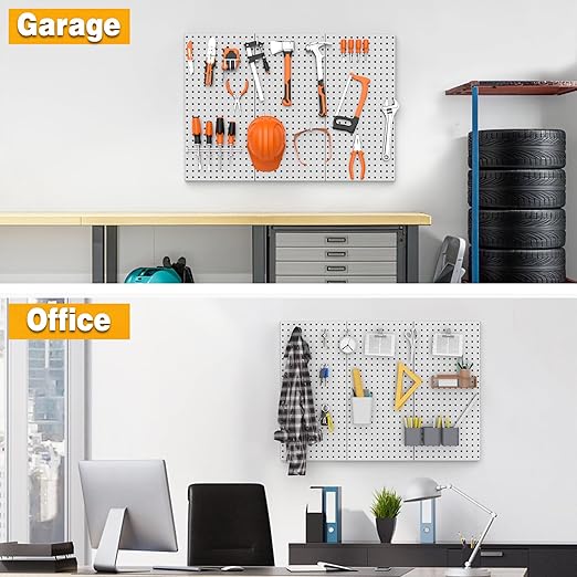 Pegboard Smith Metal Pegboard Panels 12" x 24", 3 Pack Grey Wall Mounted Tool Organizer Boards, Heavy Duty Tool Storage Peg B