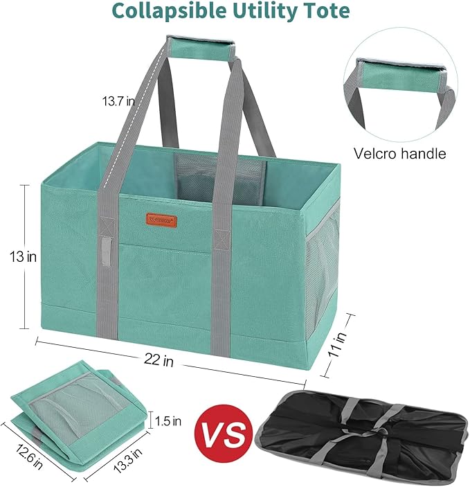WONDAY Utility Tote, Extra Large Utility Tote Bag, Reusable Grocery Bags Foldable, Large Tote Bag With Handles Shopping Bags for Groceries, Picnic, Beach, Laundry (Green)