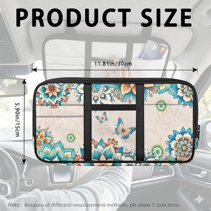 Butterfly Visor Organizer Storage Small Car Visor Organizer with Multi-Pocket Lightweight Soft Car Visor Storage Pouch for Card Pen Sunglasses Document Scratch-Resistant Sunvisor Organizers