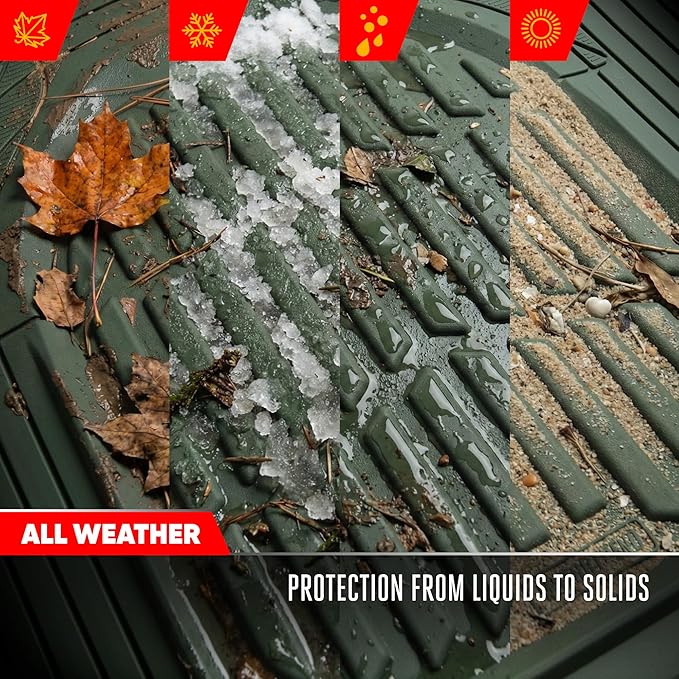 Motor Trend FlexTough LITE Rubber Car Mats Full Set - All Weather Floor Mats for Trucks, Cars & SUVs - Automotive Waterproof Green Car Floor Mats for Cars Interior Accessories Universal Trim-to-Fit