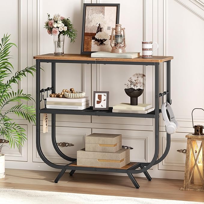 HOOBRO Floating Shelves, 31.5" Narrow Entryway Table with Storage Shelves, Wall Mounted Storage Shelves 2-Tier, Sofa Table wi