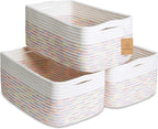 NaturalCozy 13.5”x8.5”x5.5” Rectangle Storage Baskets for Shelves 3 Pack | Cotton Rope Woven Small Baskets for Organizing | S