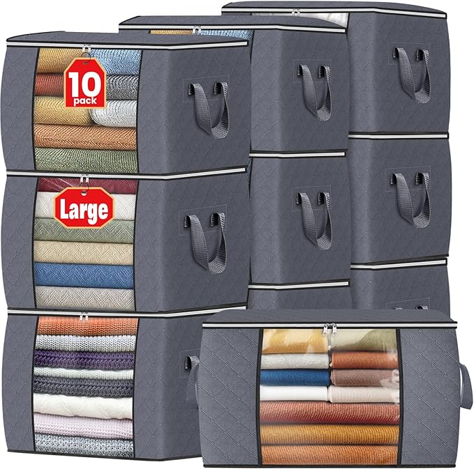 Fab totes 24 Gallons Clothes Storage, Foldable Thick Fabric Blanket Storage Bags, Containers for Organizing Bedroom, Closet, 