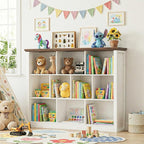 Unikito 10 Cube Storage Book Shelf - 50" Wide Wood Cube Storage Organizer, Wooden 3 Tiers Floor Standing Low Bookcase for Liv