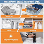 Travel Vacuum Storage Bags with Rechargeable USB Air Pump, Space Saver Vacuum Seal Bags for Luggage, Sealer Compression for C