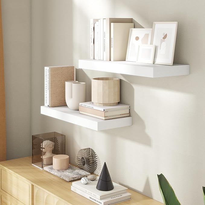 24 Inch Floating Shelves for Wall, 8 Inch Deep Floating Shelf for Storage & Display, Rustic Wall Mounted Shelf with Invisible