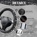 CAR PASS Leather Bling Seat Covers Full Sets 16 pcs, Bling Diamond Car Accessories Set for Women, Sparkly Rhinestone Steering