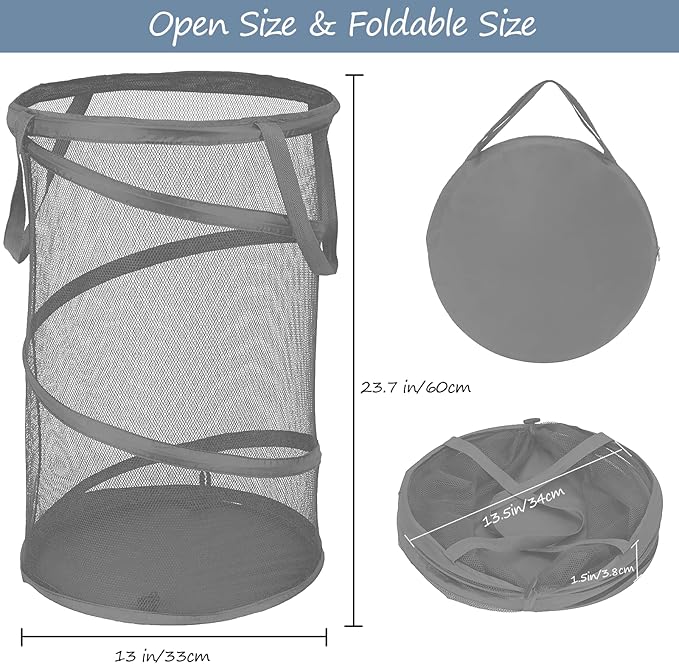 BATTOO Collapsible Laundry Baskets, Foldable Mesh Pop Up Hamper, Portable Laundry Basket Hamper with Handles for Laundry, Bat
