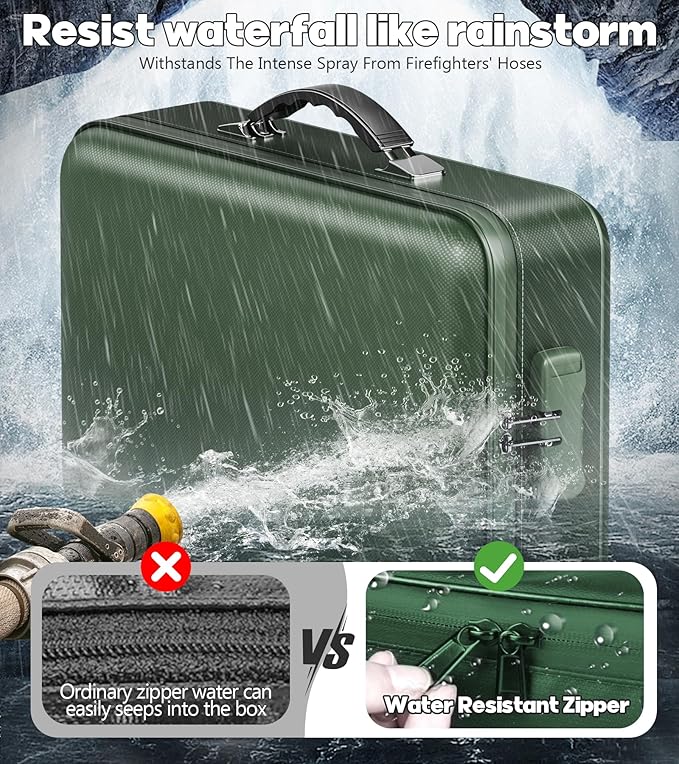 Fireproof Document Box, Hard Case Highly Flame-Resistant Fire Proof Waterproof File Organizer with Lock, Portable Fire Safe f