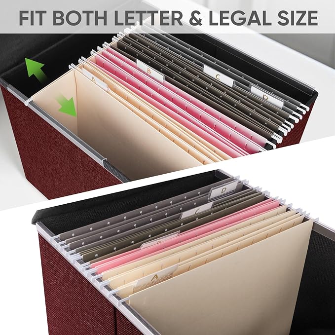 BALEINE File Organizer Box with Lid, Collapsible File Folder Organizer with Plastic Slide, Hanging File Folder Box for Office