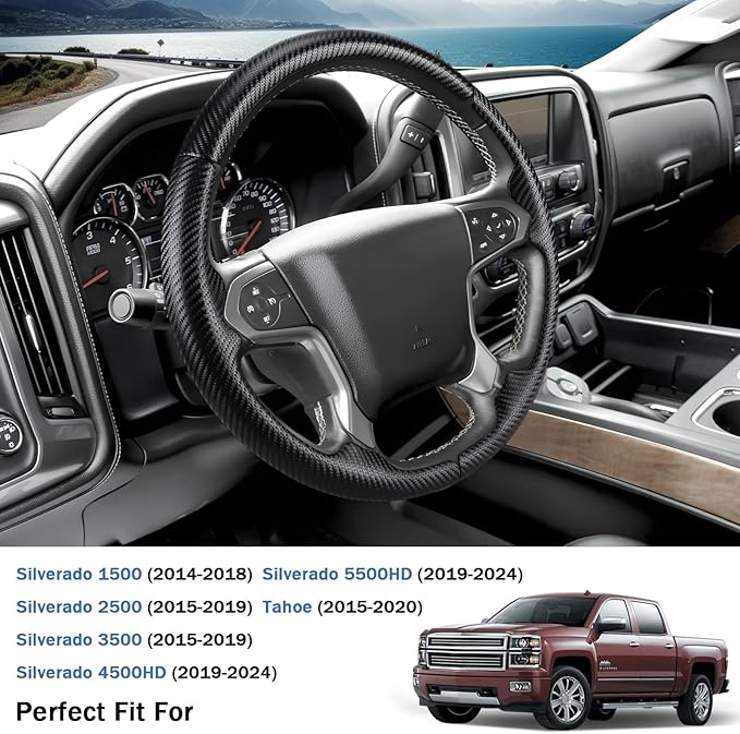 Steering Wheel Cover for Chevy Silverado 1500 2014-2018/2500 2500HD 3500 3500HD 2015-2019/ 4500HD 5500HD 6500HD 2019-2024/ Suburban Tahoe 2015-2020/ Colorado 2015-2022/ Traverse 2018-2023 Chevrolet