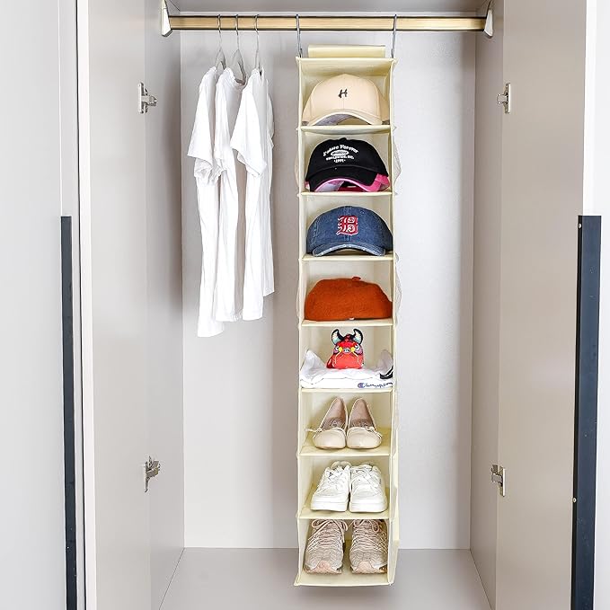 Berdeng Hanging Shoe Organizer for Closet with Side Mesh Pockets，Hat Racks for Baseball Caps，Shoe and Hat Holder & Storage，8-