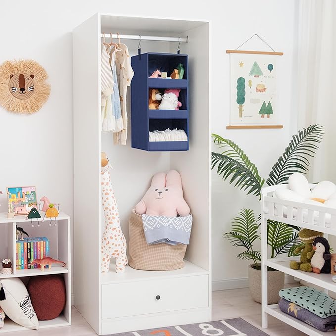 GRANNY SAYS 3-Shelf Closet Organizers and Storage, Foldable Hanging Closet Organizer, Closet Hanging Shelves with 2 Metal Hoo