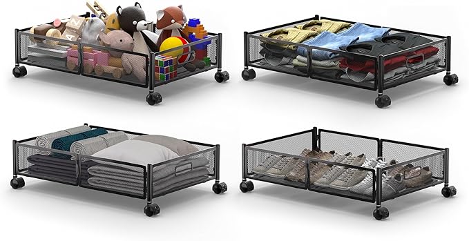 Under Bed Organizer, Storage Bins Under Bed, 60L Underbed Storage Bins for Bedroom Clothes Shoes Blankets (Black, 4 Pack)