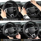 West Llama 3D Piping Leather Steering Wheel Cover for Ford F-150, F-250, F-350, Expedition (Black Line-Large Size)