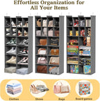 Ofiray-home 6 Tier Hanging Closet Organizer, 16 Compartments Sweater Organizer for Closet with 3 Sturdy Hooks, Closet Organiz