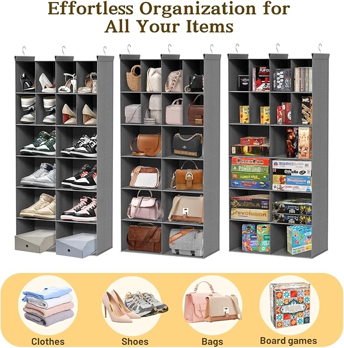 Ofiray-home 6 Tier Hanging Closet Organizer, 16 Compartments Sweater Organizer for Closet with 3 Sturdy Hooks, Closet Organiz