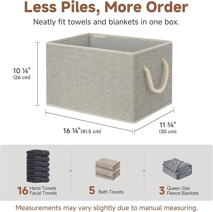 StorageWorks Fabric Storage Bins for Shelves, Storage Baskets for Closet Organization, Organizer Bins for Clothes Storage, Gr