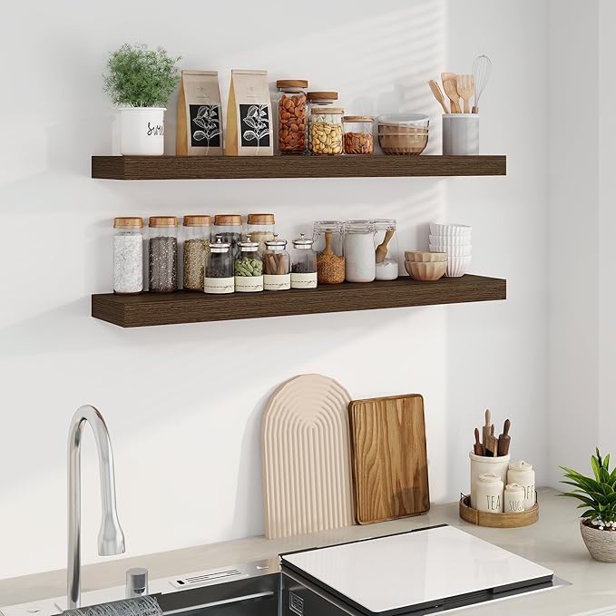 Fun Memories Floating Shelves for Wall, 40Inch Floating Shelves Set of 2, Hanging Shelf with Invisible Brackets, Wood Shelves