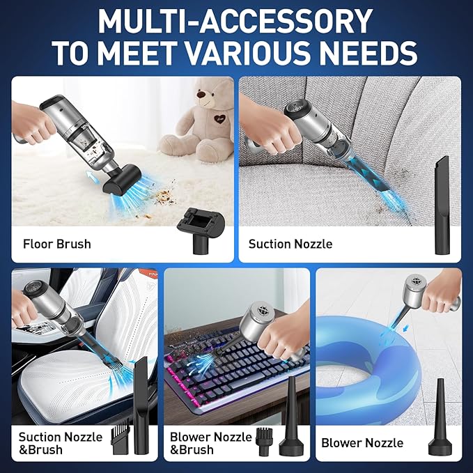 AHNR Handheld Car Vacuum Cleaner Cordless with Brushless Motor, 20000PA High Power Vacuum Cleaner & Air Duster, 3 in 1 Keyboa