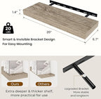 Dreamland 20 Inches Floating Shelves for Wall,6.7 Inch Deep Floating Shelves Set of 2, Large Display & Storage Shelf, Wall Sh