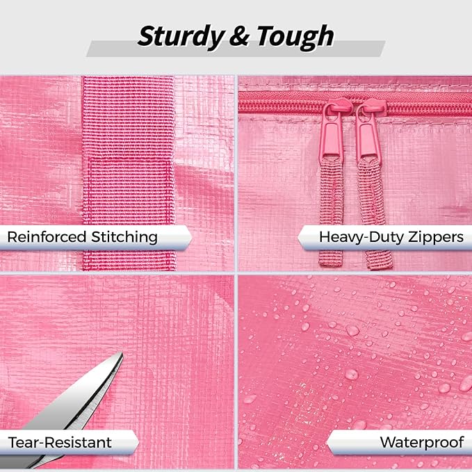 16 Pack Extra Large Heavy Duty Moving Bags, Pink Storage Bins with Lids, Reinforced Handles & Heavy-Duty Zippers Moving Boxes