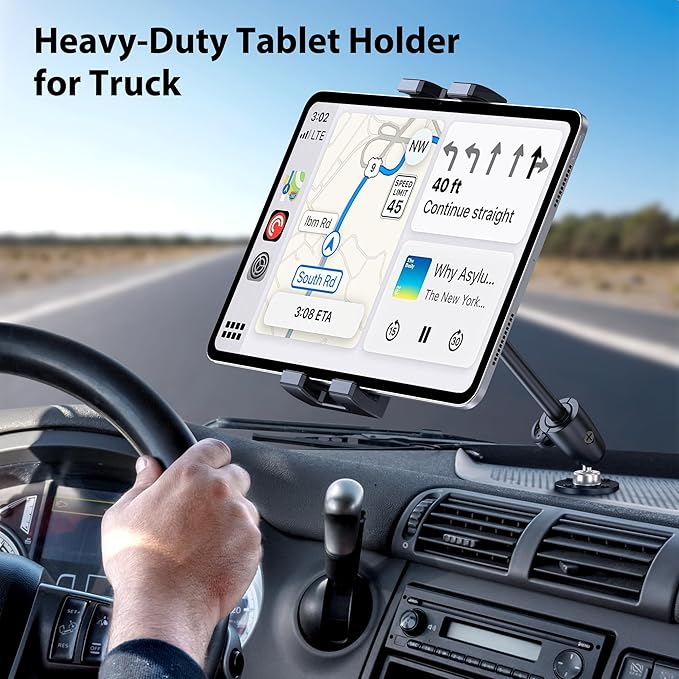 CreaDream Aluminum Tablet Mount for Truck, Tablet Holder for Car, Angle Adjustable with Drill Base, iPad Car Holder for Dashboard, Wall, Boat, Vehicle, Compatible with 4.7"-13" Tablets, iPads, Phones