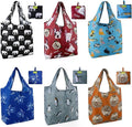 BeeGreen Heavy Duty Bulk Large Reusable Grocery Bags 6 Pack - Foldable Sturdy Recycled Cloth Animal Print Shopping Totes with Handles -Reusable Gifts Bags for Groceries, Travel, Storage & Women